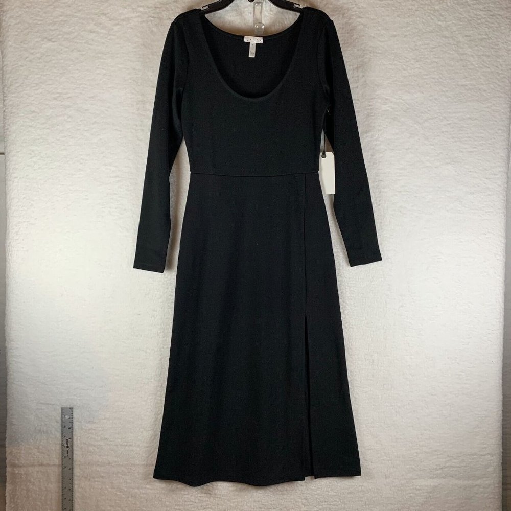 Leith A-Line Dress Women's Size Small Black Polyester Scoop Neck High-Slit 6358